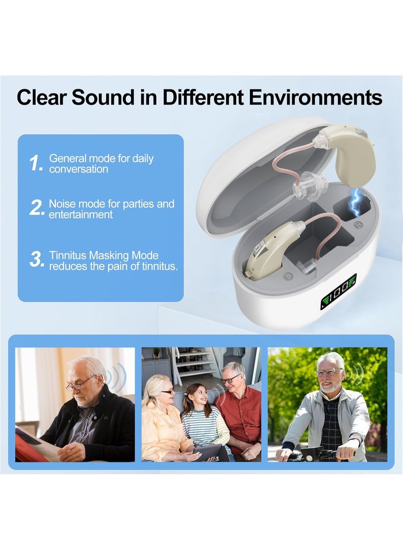 Rechargeable Digital Hearing Aid for Seniors, Noise Cancelling with 3 Listening Modes, Fast Charging with Portable Case, Comfortable Fit, Long Battery Life (Beige) - Image 4